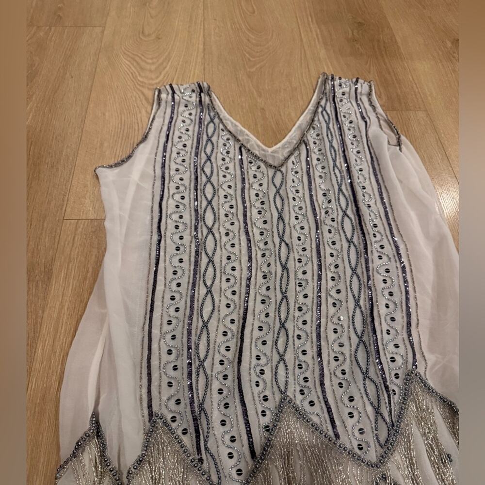 Unique Vintage Sheer Flapper Dress XL Art Deco 1920s Gatsby Inspired Beaded - Picture 2 of 8